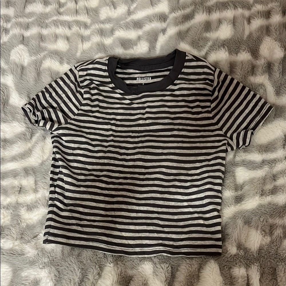 Hollister Black and White Striped Short Sleeve Tee